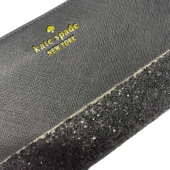 ✨ Kate Spade New York Black Glitter Stripe Zip-Around Wallet ✨ - Picture 7 of 8